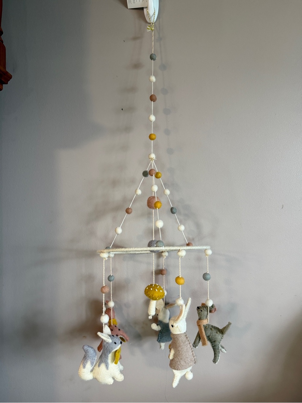 Handmade Neutral Felt Woodland Mobile - Soft Hanging Nursery Decor